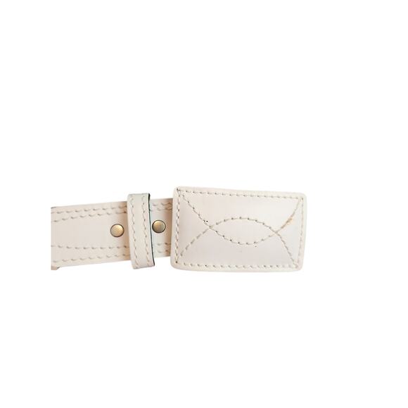 Sears White Genuine Leather Belt Size 36 Vintage Stitch Detail western boho